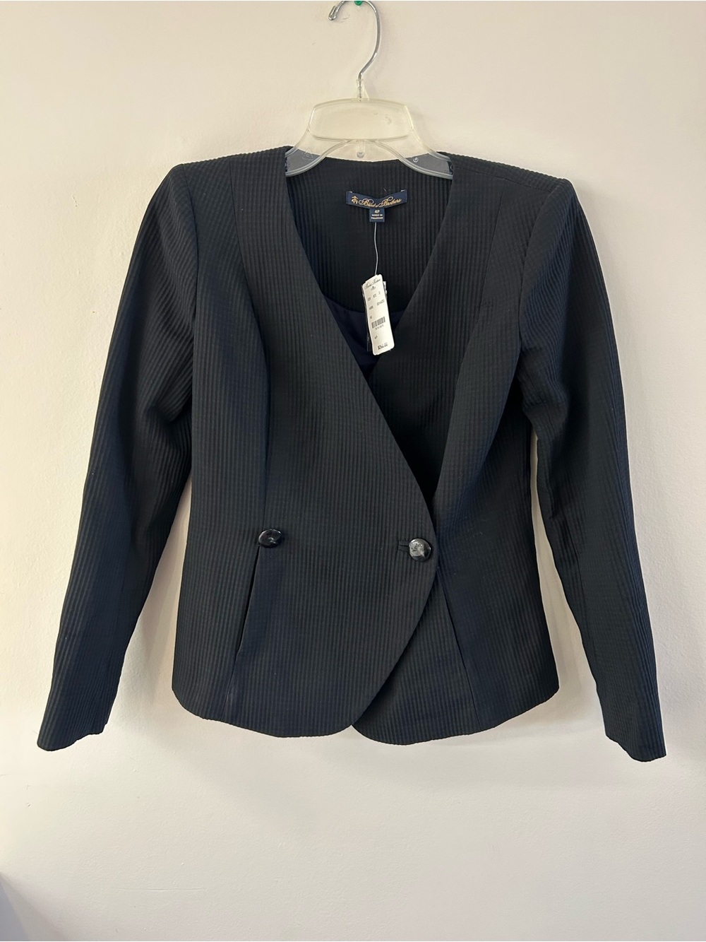 NEW! Brooks Brothers Women's Black Textured Two-Button Collarless Blazer Size 4P